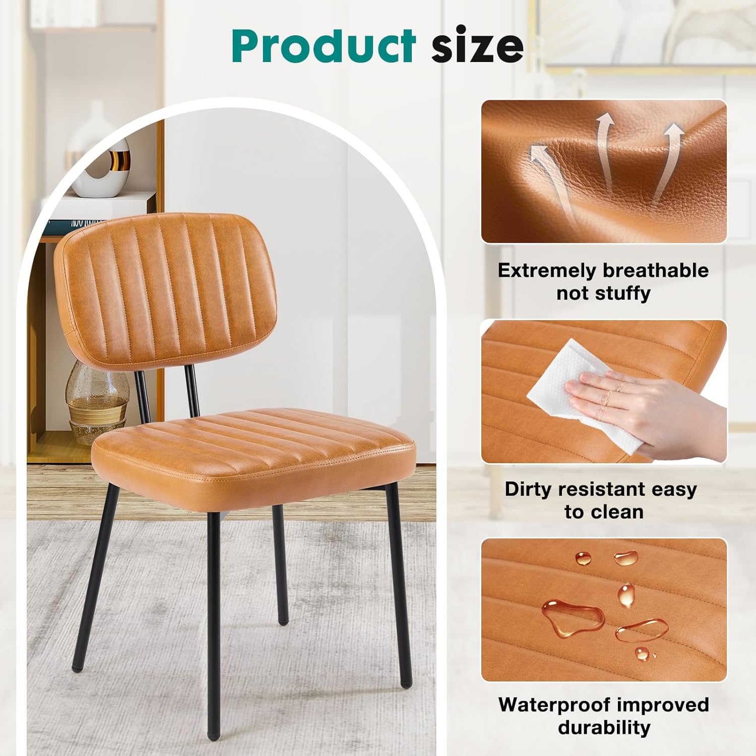 OLIXIS Dining Chairs Set of 6, Modern Upholstered Mid Century Kitchen Chairs with Faux Leather Cushion Seat, Backrest & Metal Legs for Living Room, Bedroom, Home Office, Brown