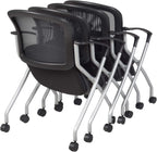 Regency Cadence Flexible High-Back Nesting Chair with Padded Fabric Seat – Breathable Mesh, Flip-Up Seat & Casters for Training Rooms, Classrooms & Offices (4-Pack, Black)