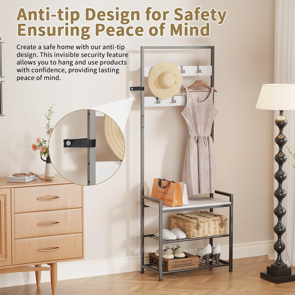 Hall Tree with Shoe Storage Bench - Entryway Bench with Coat Rack and Hooks - 3-in-1 Small Hall Tree for Entry Way, Entrance, Hallway, Doorway, Front Door, Mudroom, Small Space - Rustic Brown