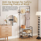 Hall Tree with Shoe Storage Bench - Entryway Bench with Coat Rack and Hooks - 3-in-1 Small Hall Tree for Entry Way, Entrance, Hallway, Doorway, Front Door, Mudroom, Small Space - Rustic Brown