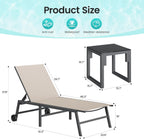 Amopatio Patio Lounge Chairs with Wheels 2 Outdoor Chaise Lounges and 1 Side Table for Poolside Adjustable Lounge Chair with Heavy-Duty Steel Frame for Backyard Poolside,400 LBS Capacity, Khaki