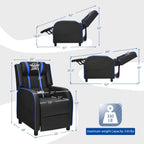 POWERSTONE Gaming Recliner Chair, Reclining Gaming Chairs for Adults Ergonomic Leather Sofa with Footrest Lumbar Support Headrest and Side Pouch for Living Room Home Theater, Blue