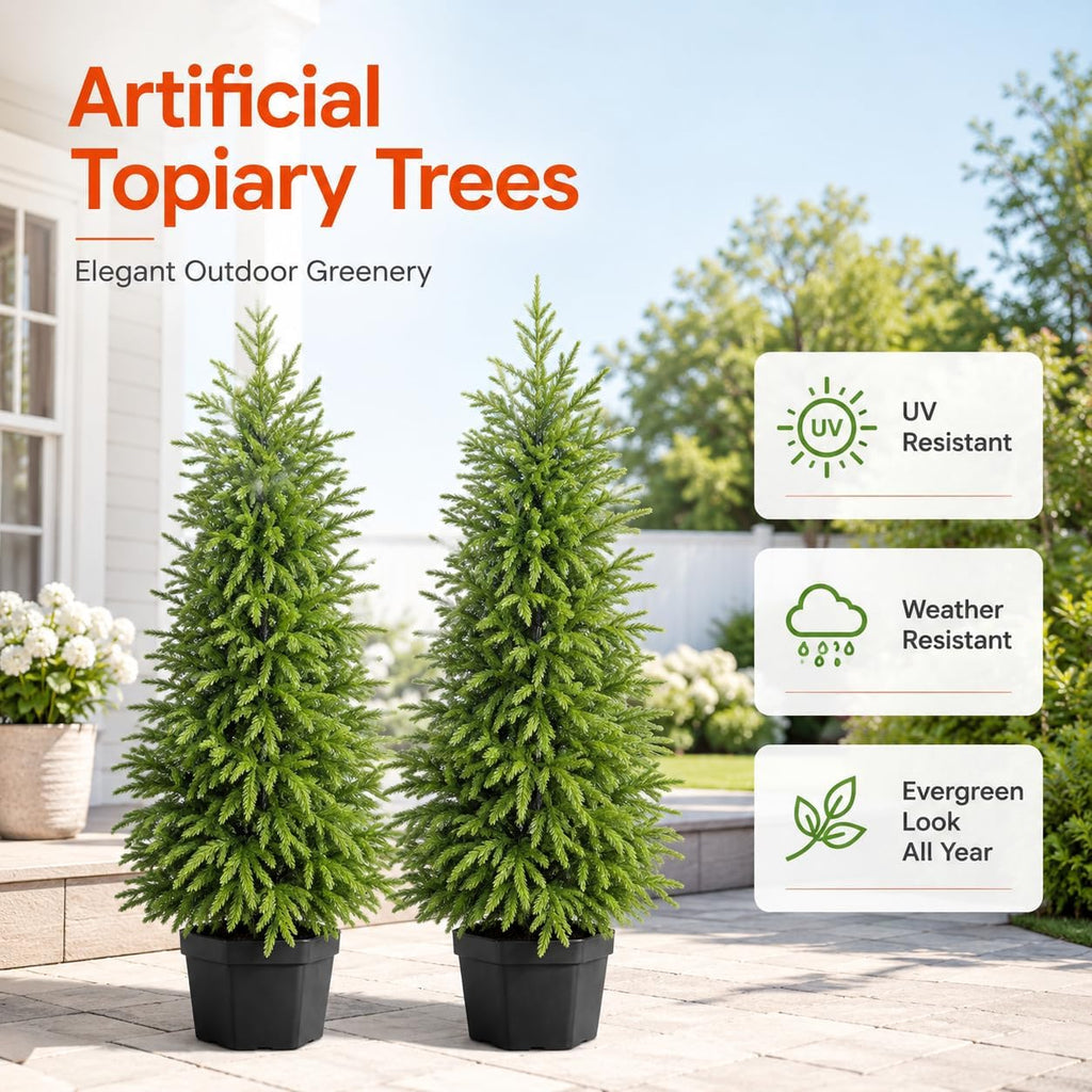 4FT Lighted Artificial Norfolk Pine Tree Outdoor with Lights｜Artificial Topiary Outdoor Tree｜Realistic PE Artificial Outdoor Plants｜Artificial Norfolk Faux Plants Potted UV Resistant