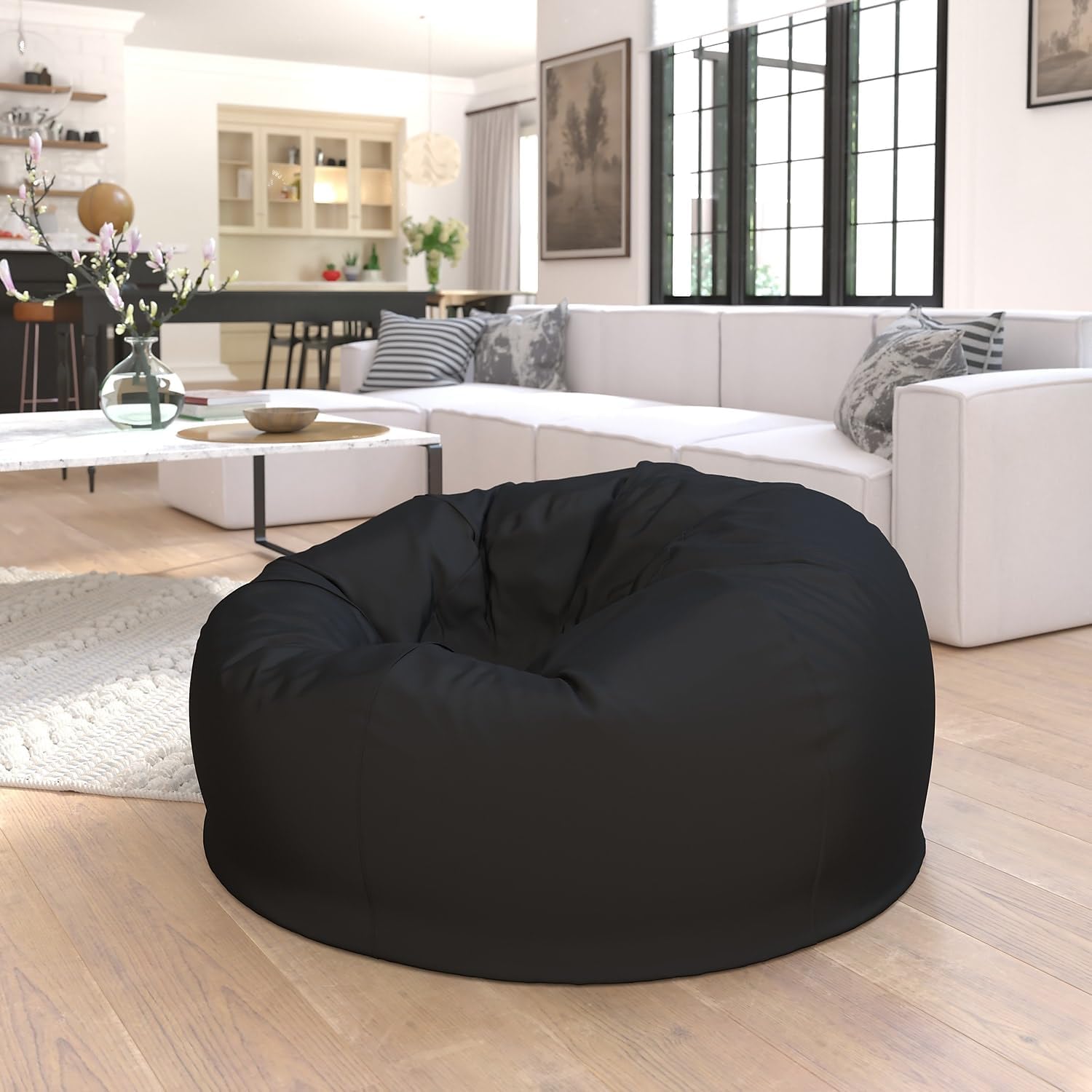 Flash Furniture Duncan Oversized Solid Black Bean Bag Chair for Kids and Adults