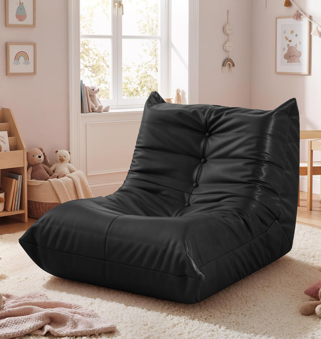 Hobestluk Bean Bag Chair for Kids Toddler Bean Bag Chair with Memory Foam Filler Leather Beanbag with Spacious Design Bean Bag Couch for Reading Gaming Relaxing (Black, Small)