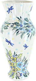 Blue Rose Polish Pottery - Yellow Alyssa Tall Vase - 11" Tall - Ceramic Flower Vase, Decorative Floral Design for Table, Shelf or Mantel Décor
