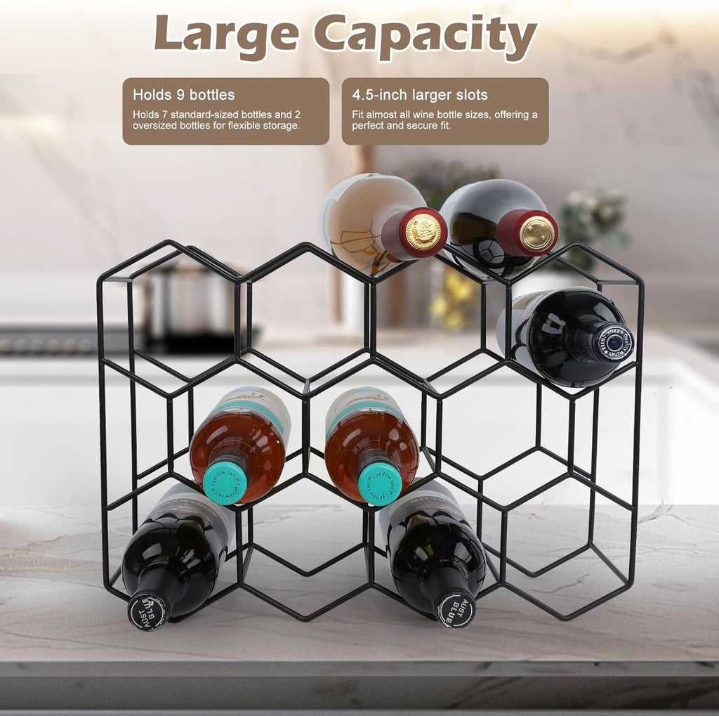 Black Countertop Wine Rack 14 Bottles, Geometric Stainless Steel Wine Bottle Holder,3 Tier Wine Racks for Cabinet Pantry Bar Table No Assembly Required