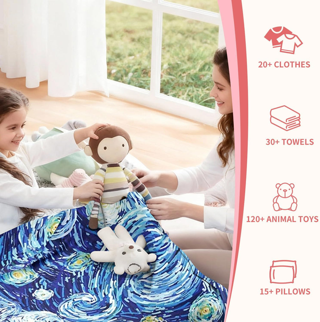 Stuffed Animal Storage Bean Bag Chair Cover for Kids Teens (No Filler) 250L Washable Large Beanbag Cover for Kids' Room Organizing Plush Toys or Home Living Room Textile,Starry Night