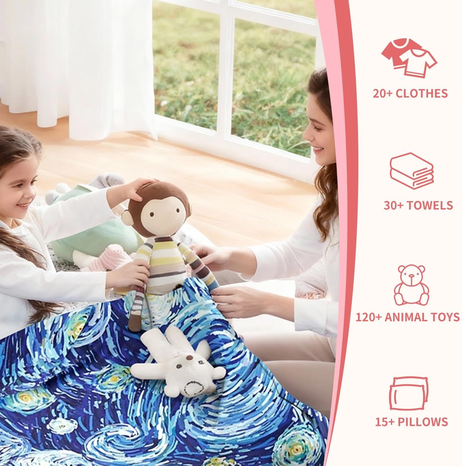 Stuffed Animal Storage Bean Bag Chair Cover for Kids Teens (No Filler) 250L Washable Large Beanbag Cover for Kids' Room Organizing Plush Toys or Home Living Room Textile,Starry Night