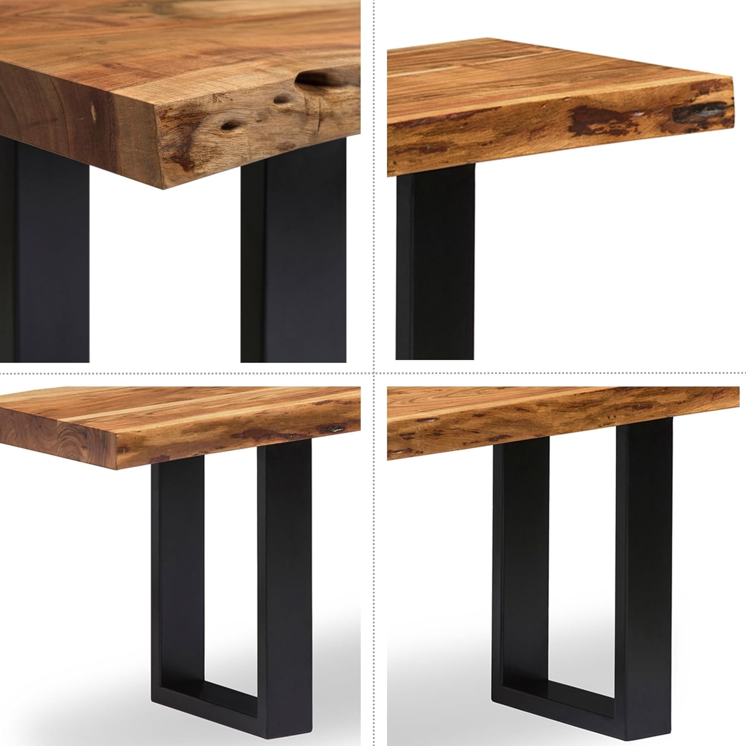 Alaterre Furniture Alpine Live Edge Solid Wood 48" Bench with Metal Legs, Natural