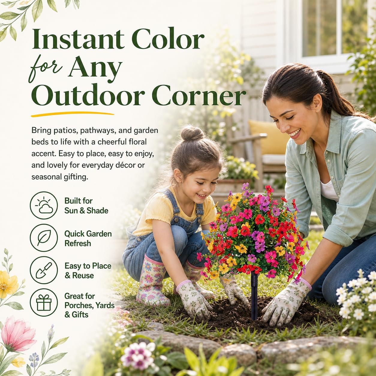Artificial Flowers for Outdoors, UV Resistant Faux Topiary Ball Plants with Ground Stakes, 22 Inch Realistic Fake Greenery Bushes, Waterproof Fade Proof for Garden Porch Patio Yard Decor, 4 Pack