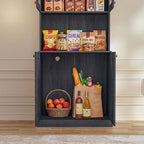 71" Farmhouse Kitchen Pantry Cabinet Freestanding Coffee Bar with Glass Doors or Drawers, Microwave Stand, Large Storage Hutch with Adjustable Shelves for Kitchen and Living Room，Black 3pcs