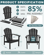 Adirondack Chair Set of 4, All Weather HDPE Fire Pit Chairs, Oversized Plastic Adirondack Chair for Outdoor, Balcony, Deck, Backyard, Patio, Garden, Poolside, Lawn Black