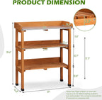 Outdoor Potting Bench Garden Work Station, Solid Wood Planting Table w/Sink Drawer Shelves,Metal Top, Folding Patio Furniture for Porch Balcony (29.1 x 14.2 x 35.6(Orange Yellow))