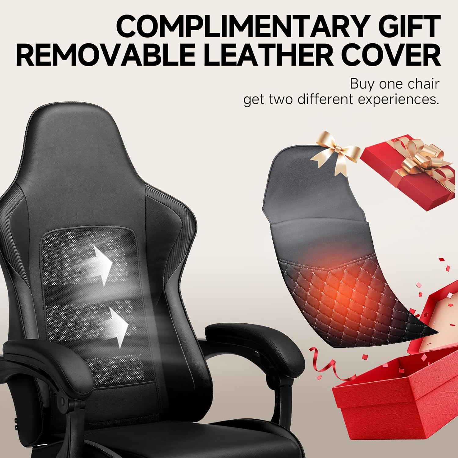 GTPLAYER Gaming Chair, High Back Computer Gaming Chair with Footrest, Ergonomic Height Adjustable Office Chair with Removable Cover and Lumbar Support for Gaming & Work (BLK,with Leather Cover)