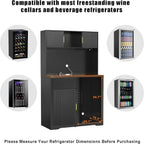 GDLF 72" Tall Bar Cabinet with Fridge Space, Fluted Coffee Liquor Hutch Cabinet with Storage, Tall Home Bar with LED Light & Power Outlet for Kitchen Dining Room or Living Area