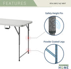Height Adjustable 4 FT Granite White Folding Table – Premium 4 Foot Folding Table Ideal for Camping, Picnic, Party or as Kids Table