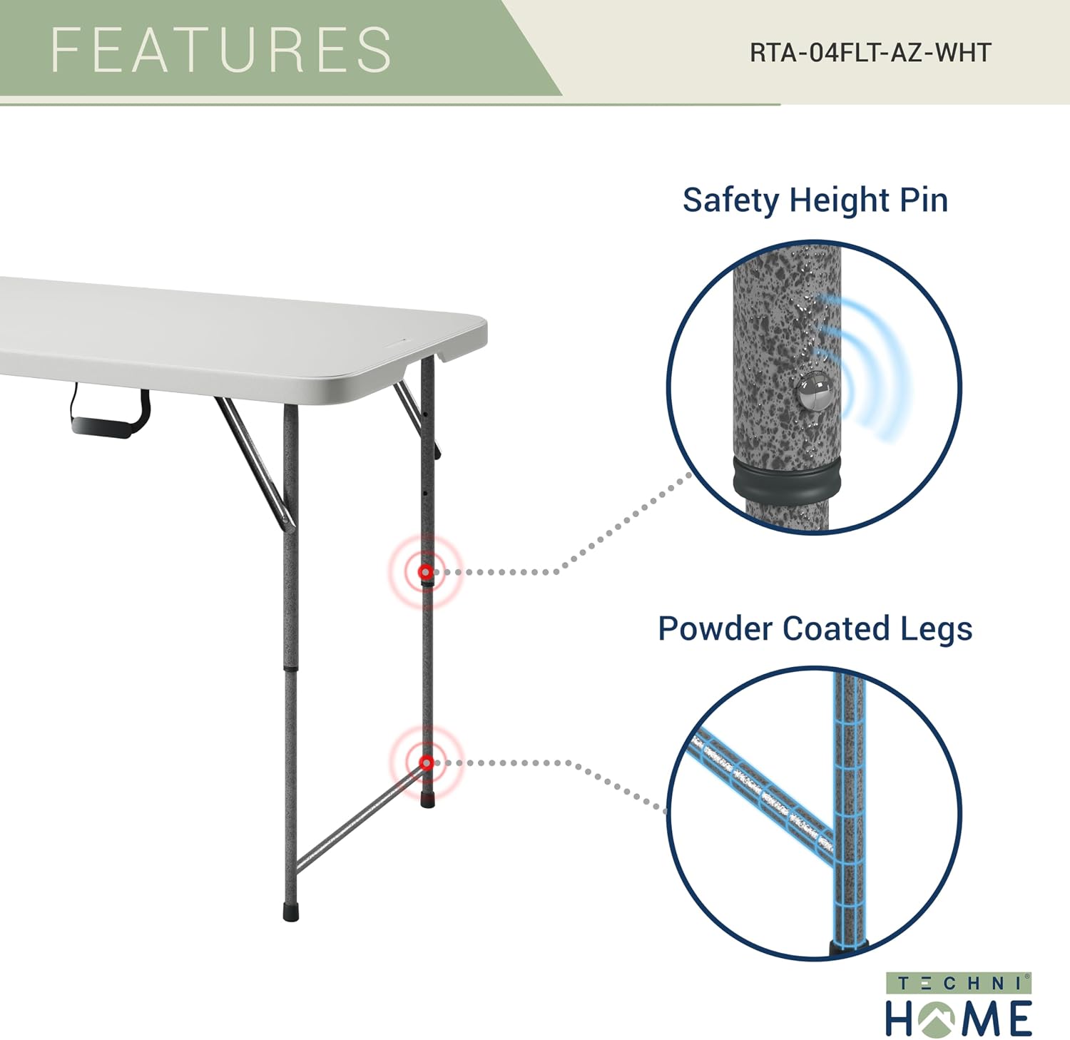 Height Adjustable 4 FT Granite White Folding Table – Premium 4 Foot Folding Table Ideal for Camping, Picnic, Party or as Kids Table
