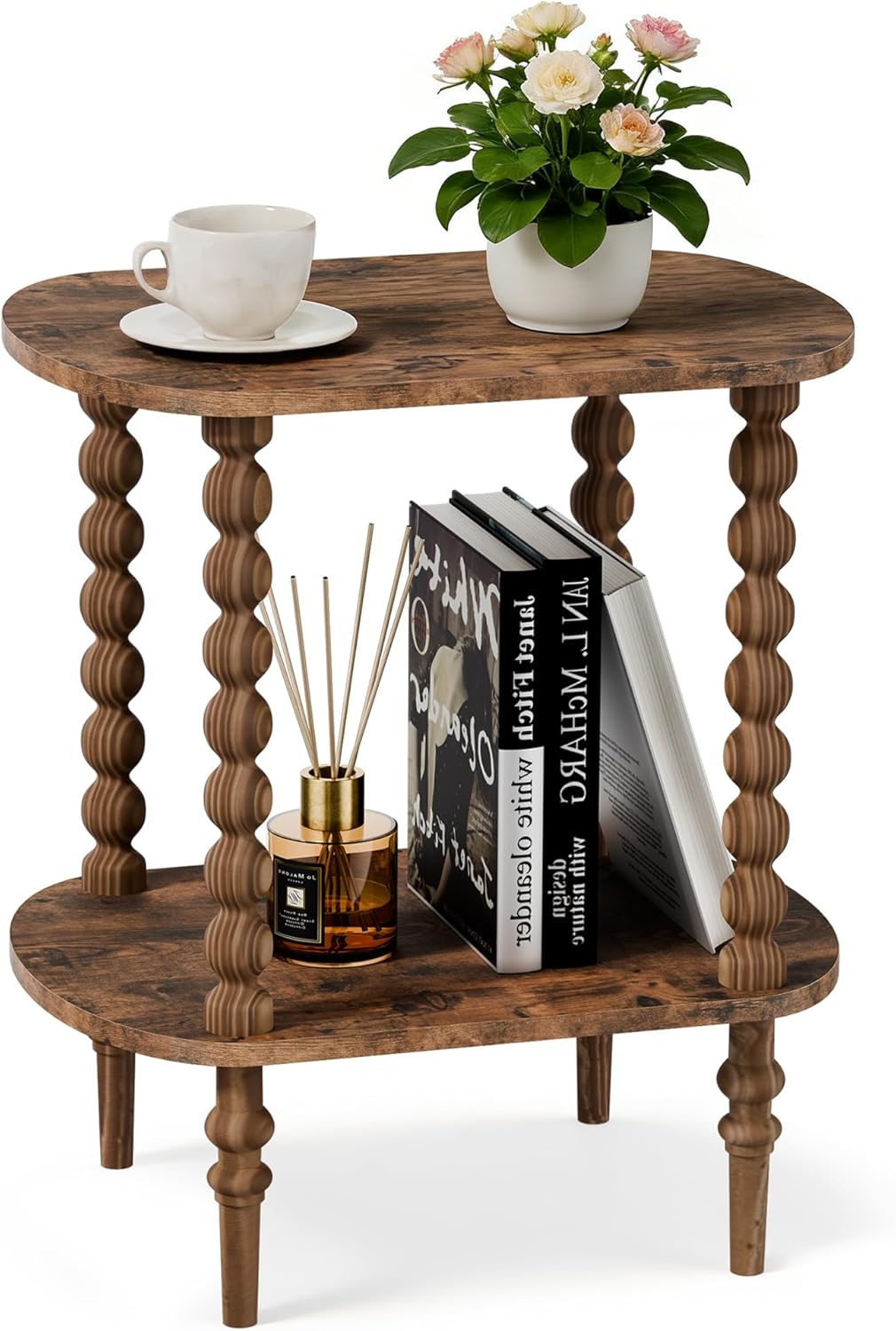 2-Tier Side Table, Small End Table with Storage Shelf for Small Spaces, Modern Bedside Tables for Living Room, Bedroom, Corners, and Office (Rustic Brown, 11.81 inch)