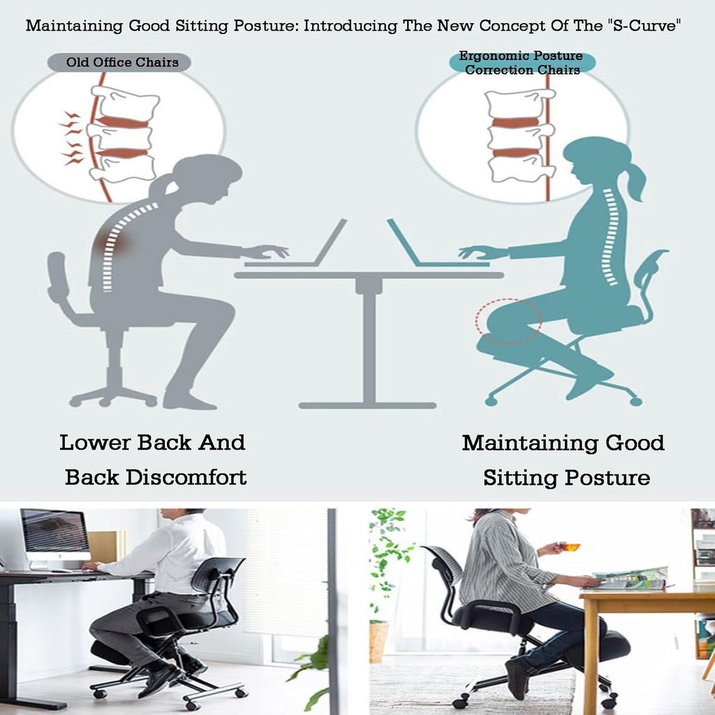 Ergonomic Posture Chair with Wheels,Kneeling Chair with Armrests,Steel Lumbar Support Kneeling,Adjustable Stool for Home Office(PU Leather)