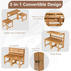 Tangkula 3-in-1 Convertible Bench Bar Table, Space-Saving Patio Convert A Bench with Balcony Plant Rack Design, Outdoor Folding Table and Chairs Set for Garden Porch & Backyard