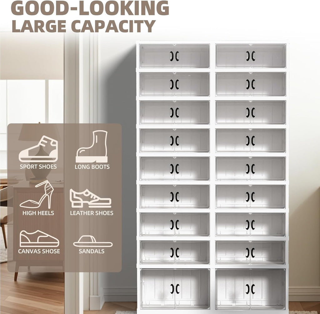Dollate 9 Tiers 36 Pairs Foldable Shoe Rack, Large Shoe Storage with Magnetic Clear Door, Easy Assembly and Freely Movable Shoes Organizer, Large Capacity Shoe Shelf for Cloakroom, Entryway