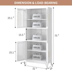 Kitchen Pantry Cabinet with Acrylic Glass Doors, 75" Freestanding Food Pantry with Countertop, Adjustable Shelves, Metal Cabinet for Living, Dining Room, White, Assembly Required