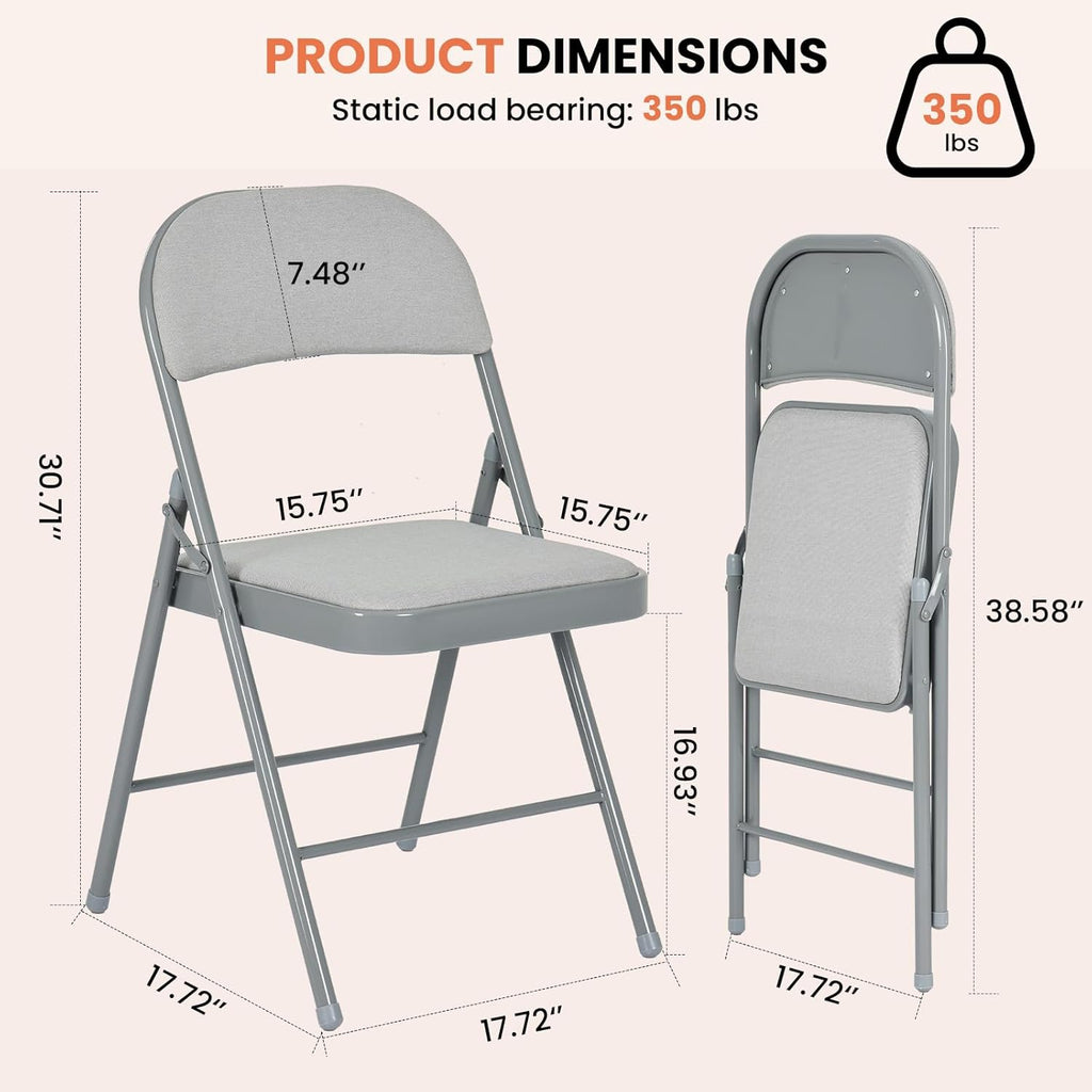 24 Pack Folding Chairs, Fabric Dining Chair Set with Padded Cushion and Back, Indoor Outdoor Seat for Home Office, Parties, Events, Wedding, Extra Guest Seating, Graphite Gray