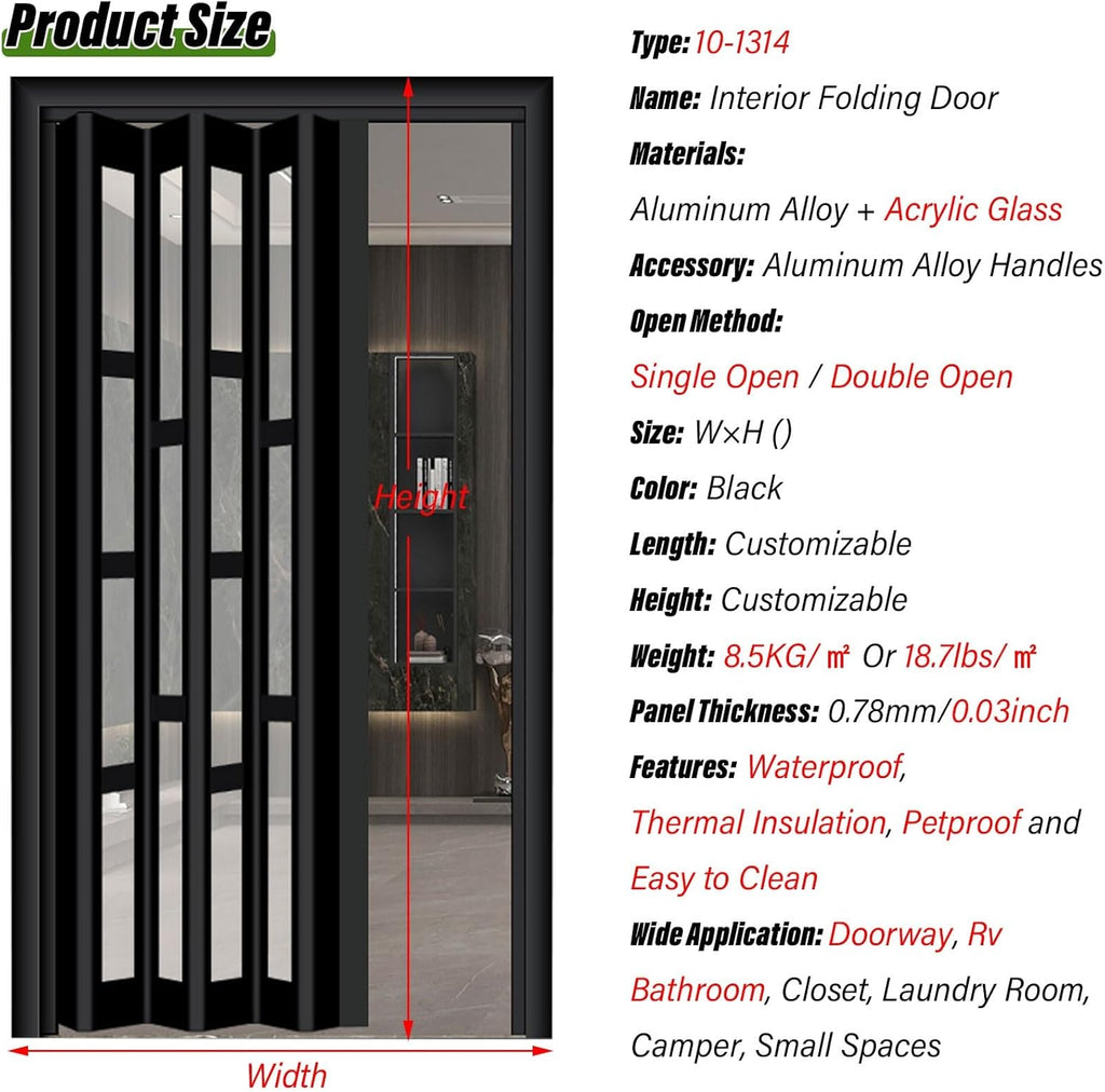 Accordion Folding Door, Custom Size Aluminum No-Drill Sliding Barn Door with Track & Handle, Temporary Room Divider for Hallway Bedroom Bathroom Kitchen Office (Color: WxH 10-4)