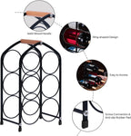 Wine Rack countertop Wine Bottle Holder Metal Wine Rack, Industrial Style Honeycomb Design 6-Bottle Wine Storage with Wooden Handle, Easy Installation,for Home Kitchen Bar/Cabinet
