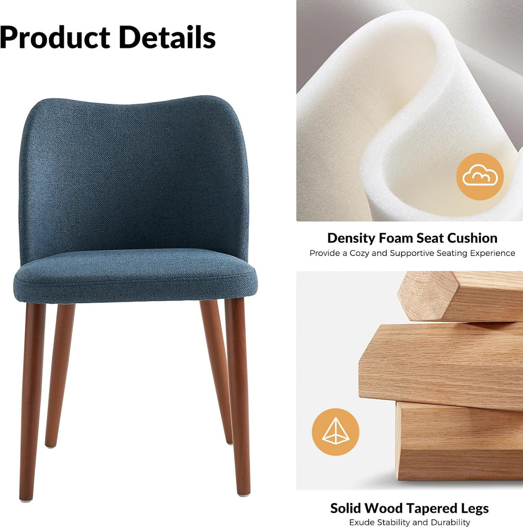 Dining Chairs Set of 6, Upholstered Kitchen Dining Room Chair Set Morden Accent Side Dinner Chair with Curved Padded Back Wood Legs for Restaurant/Cafe, Navy