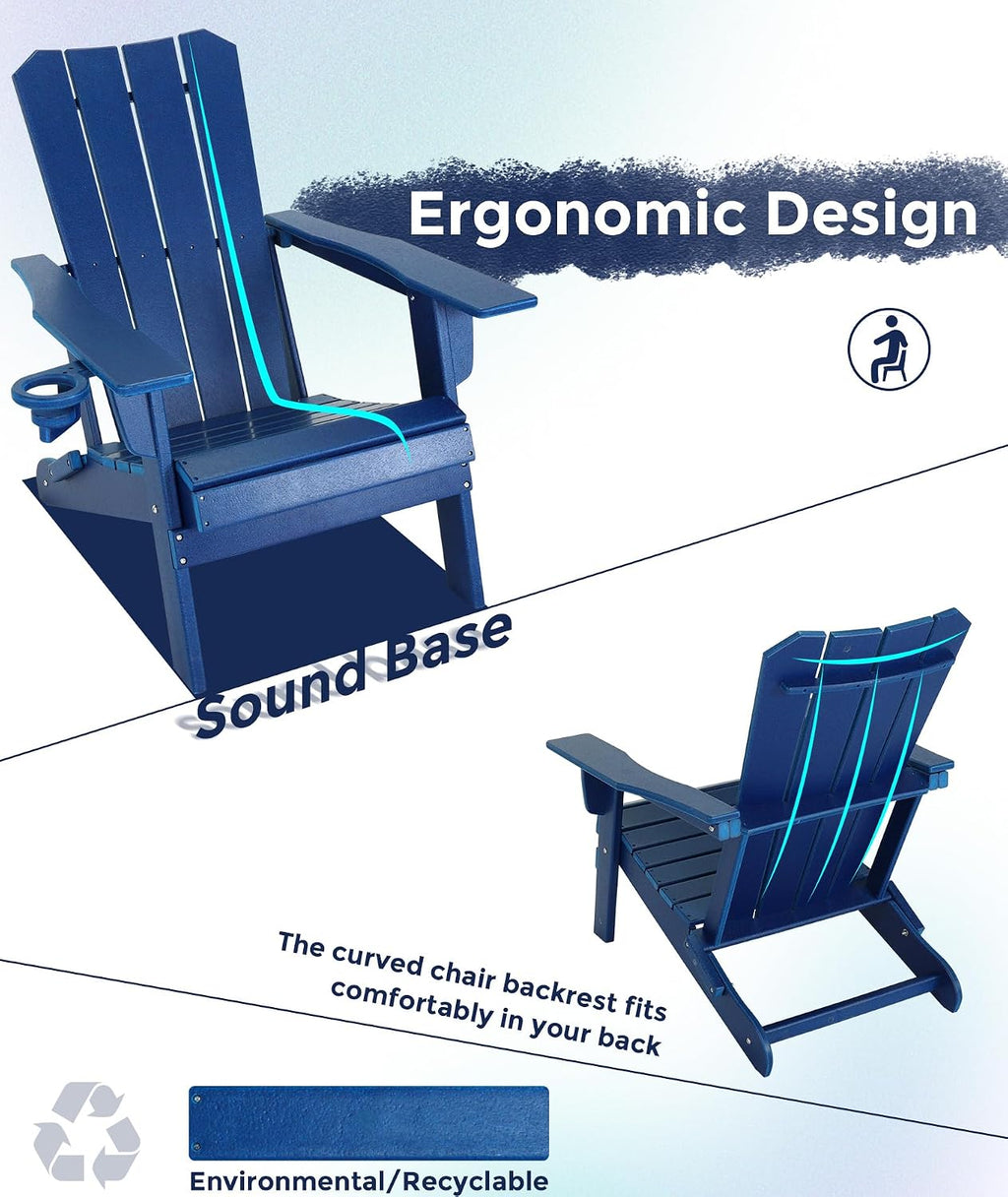 GARDENSTAR Adirondack Chair Oversized Folding Adirondack Chairs Recyclable HDPE Modern Adirondack Chair with Cup Holder Poly Lumber Patio Chairs for Pool Patio Garden Outdoors Fire Pit Blue