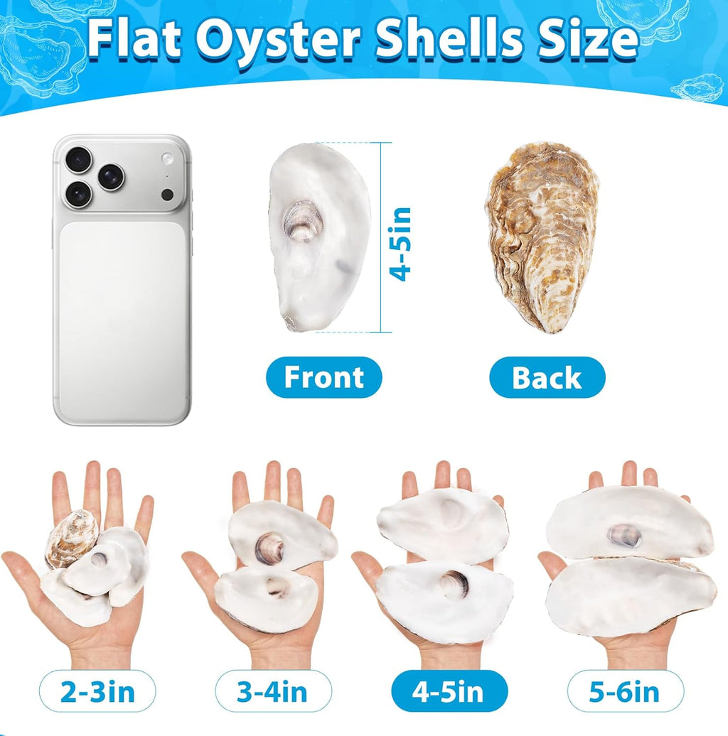 30Pcs Large Flat Oyster Shells for Crafts, 4-5 Inch Cleaned Natural Oyster Shells for Decoupage Painting Vase Filler Wedding DIY Decor Coastal Christmas Large Seashells Art