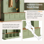 LUMISOL 4-in-1 Hall Tree with Golden Hooks & Handles, Entryway Bench with Adjustable Shelves, 76.7”H Farmhouse Style Coat & Shoe Rack for Mudroom, Green