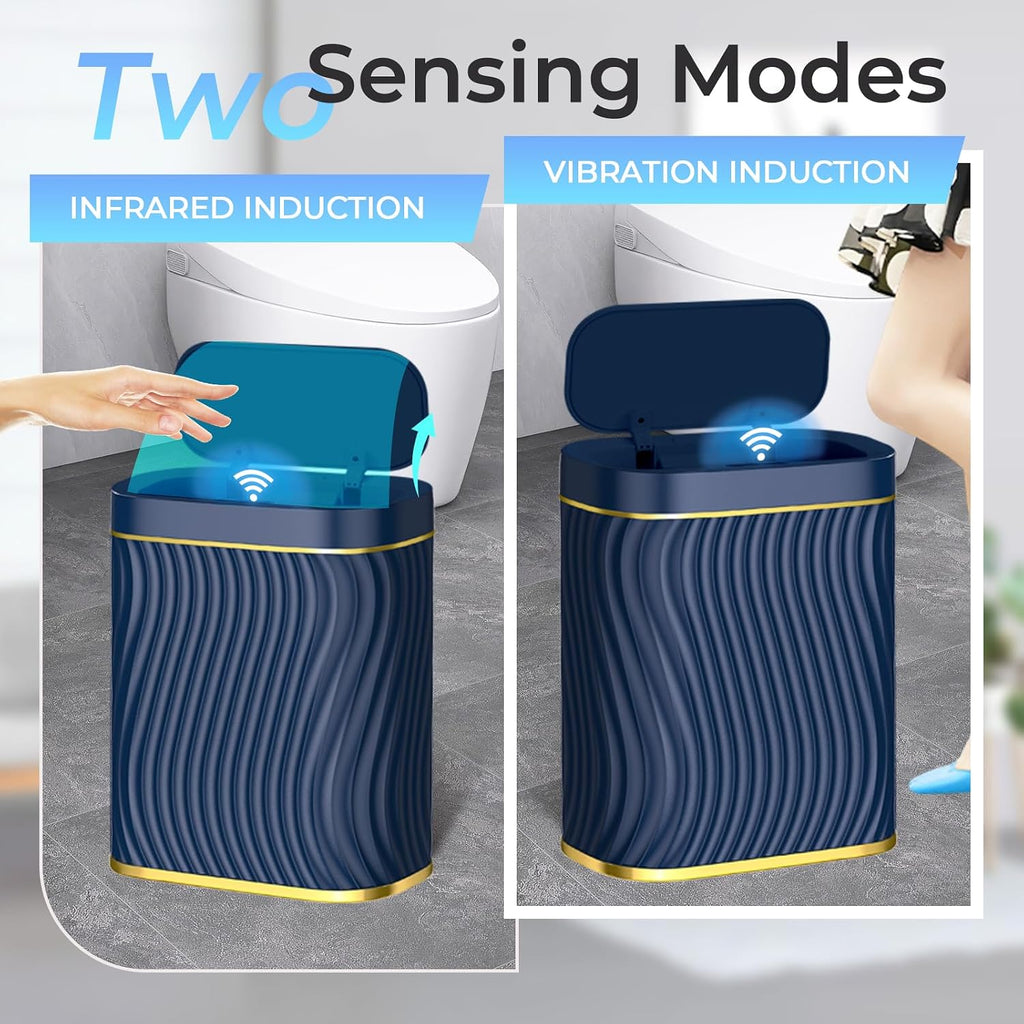 steo spce Bathroom Small Trash Can with Automatic Touchless Lid, 2.6 Gallon Smart Garbage Can Narrow Waterproof Trash Bin for Bedroom, Office, Living Room (Dark Blue)