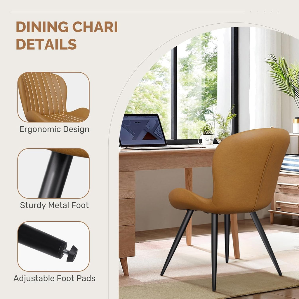 Dining Chairs Set of 2 Modern Fabric Dining Room Chairs Upholstered Dining Chairs with Thick Cushions Metal Legs Armless Back Chair for Kitchen and Living Room Brown