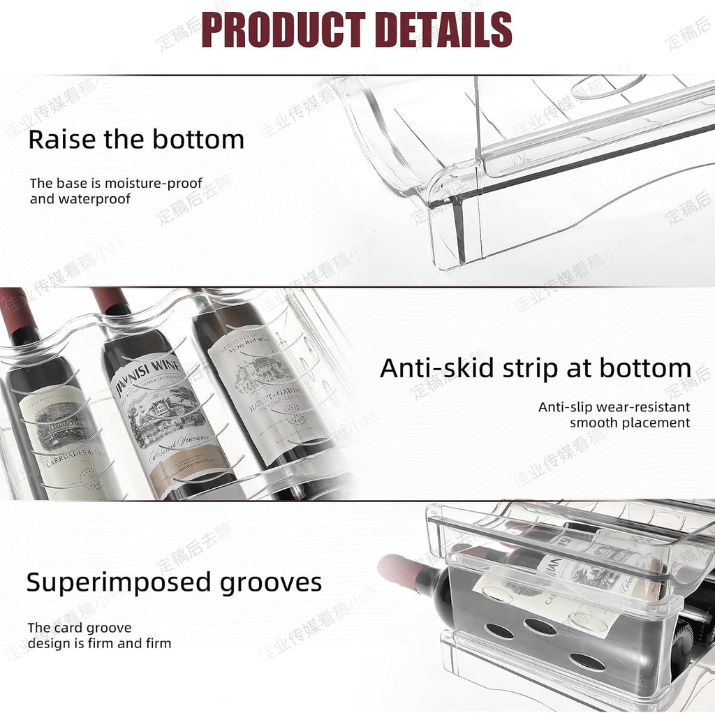 Wine Rack for Countertop, Fridge, Inside Cabinet, 3 Tier Plastic Tabletop Wine Bottle Holder, Water Bottle Organizer for Refrigerator, Pantry, Hold 9 Bottles