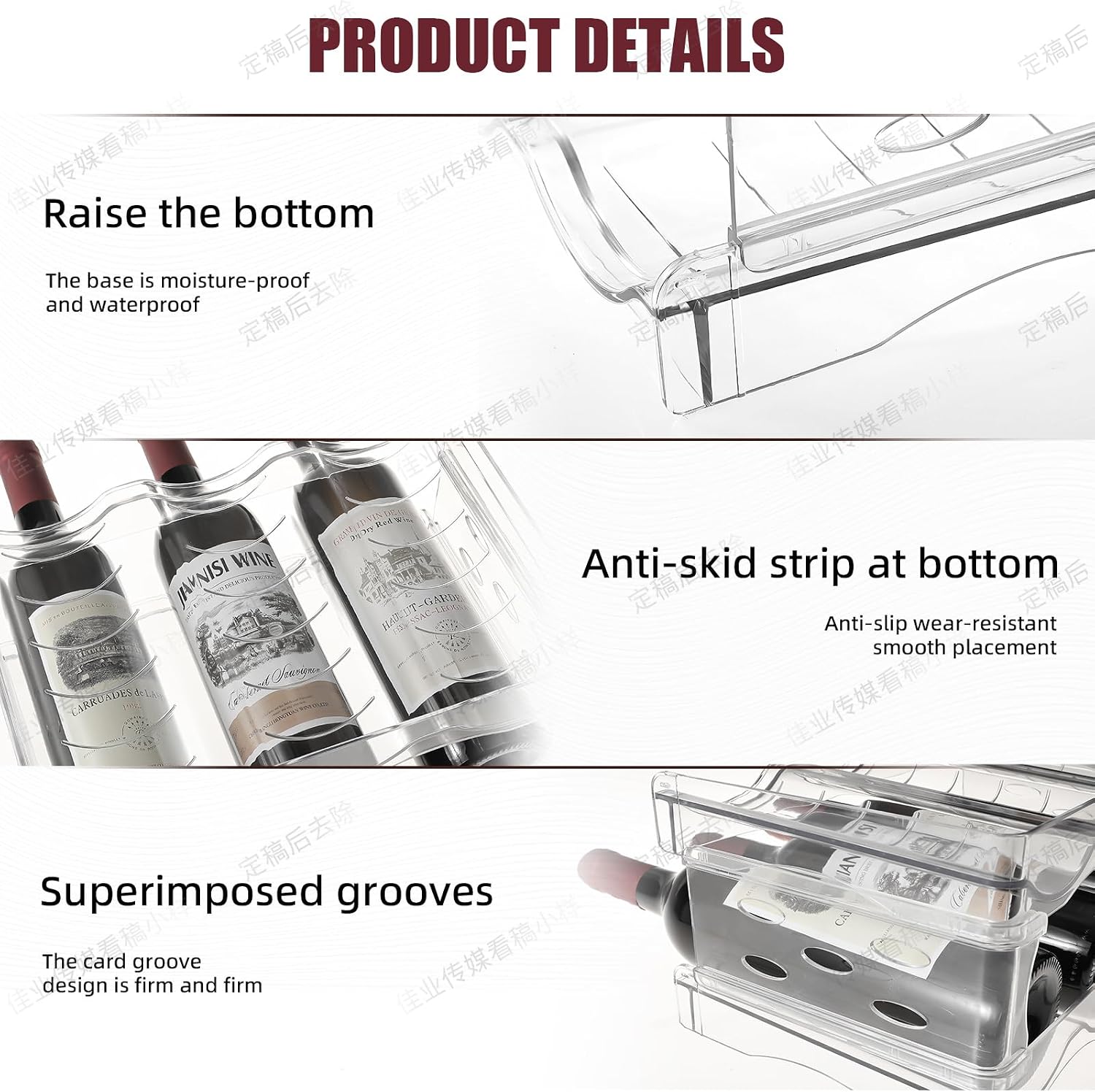Wine Rack for Countertop, Fridge, Inside Cabinet, 3 Tier Plastic Tabletop Wine Bottle Holder, Water Bottle Organizer for Refrigerator, Pantry, Hold 9 Bottles