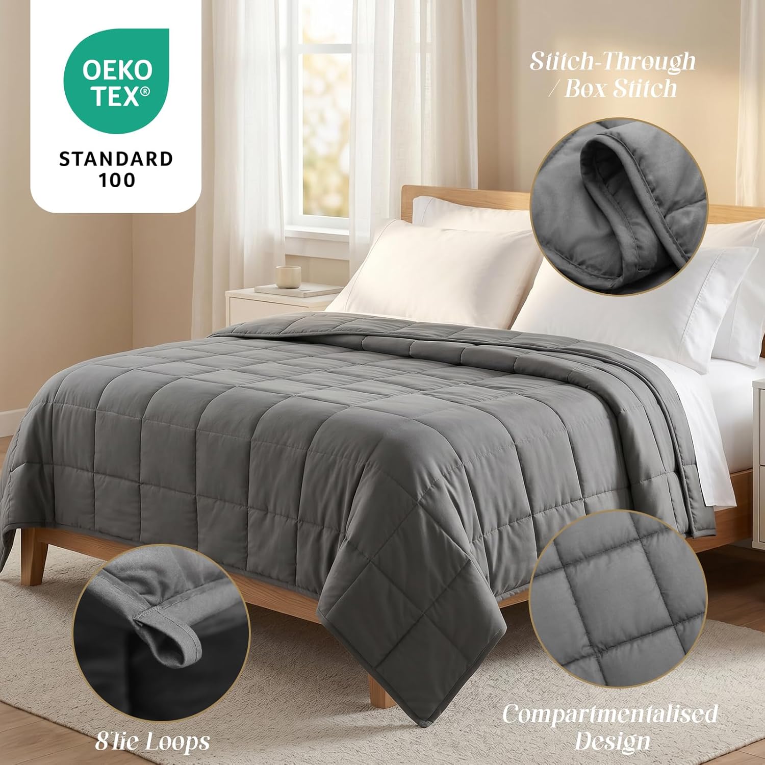 Smart Queen Weighted Blanket for Adults (15 lbs, 48” x 72”, Twin Size) Breathable Heavy Throw Blanket for 120-160 lbs, Soft Thick Blankets with Cooling Glass Beads, All Season, Machine Washable, Grey