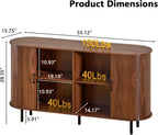 PUKAMI 55" Wood Buffet Sideboard Cabinet with Storage, Mid-Century Modern Coffee Bar Cabinet with Sliding Doors & Shelves, Accent Credenza Console Table for Kitchen, Dining Room, Entryway