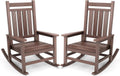 SERWALL Outdoor Rocking Chair Set of 2, HDPE Rocking Chair for Adults, All Weather Porch Rocker for Lawn Garden, Unique Color Matching Each Chair Varies, Multi-Tone Brown