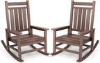 SERWALL Outdoor Rocking Chair Set of 2, HDPE Rocking Chair for Adults, All Weather Porch Rocker for Lawn Garden, Unique Color Matching Each Chair Varies, Multi-Tone Brown