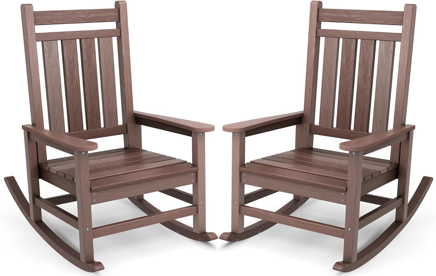 SERWALL Outdoor Rocking Chair Set of 2, HDPE Rocking Chair for Adults, All Weather Porch Rocker for Lawn Garden, Unique Color Matching Each Chair Varies, Multi-Tone Brown
