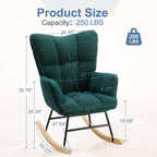 Rocking Chair, Upholstered Nursery Glider with 350 LBS Weight Capacity, Thick Padded Seat, Soft Teddy Fabric, Solid Wood Legs for Living Bedroom Nursery, 36.22"D x 28.35"W x 39.76"H, Green