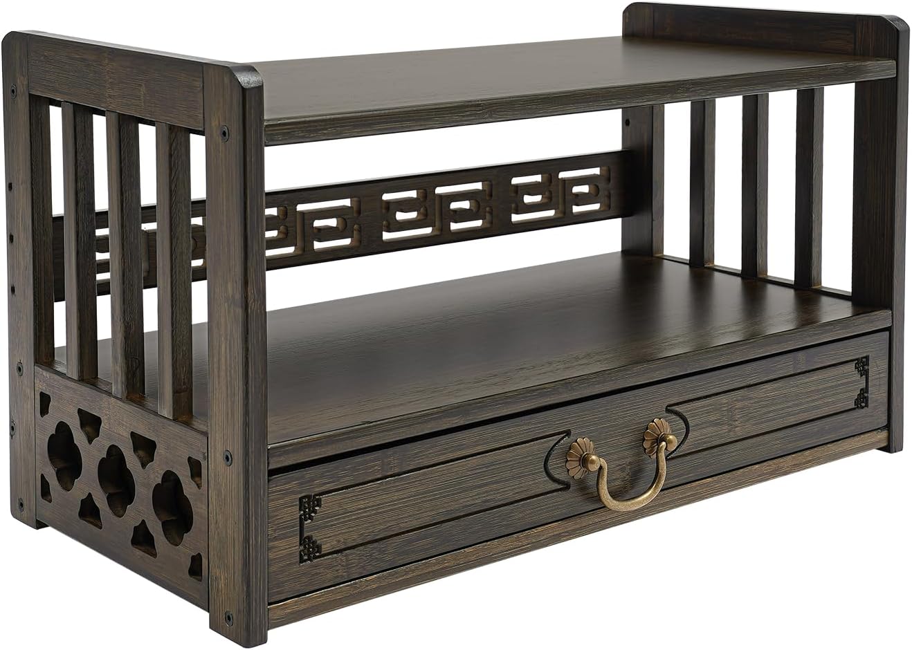 Altar Table with Drawer, Altar Shelf & Meditation Table for Spiritual, Bamboo Puja Table for Home, Buddha Statues, Books, Ritual Items (20.4" W x 9.8" D x 11" H, Walnut Color)