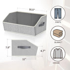 Homsorout Closet Organizers Bins 6 Packs - Large Closet Shelf Organizer with Handles, Fabric Trapezoid Storage Bins, Collapsible Storage Cubes for Clothes, Towels, Light Gray