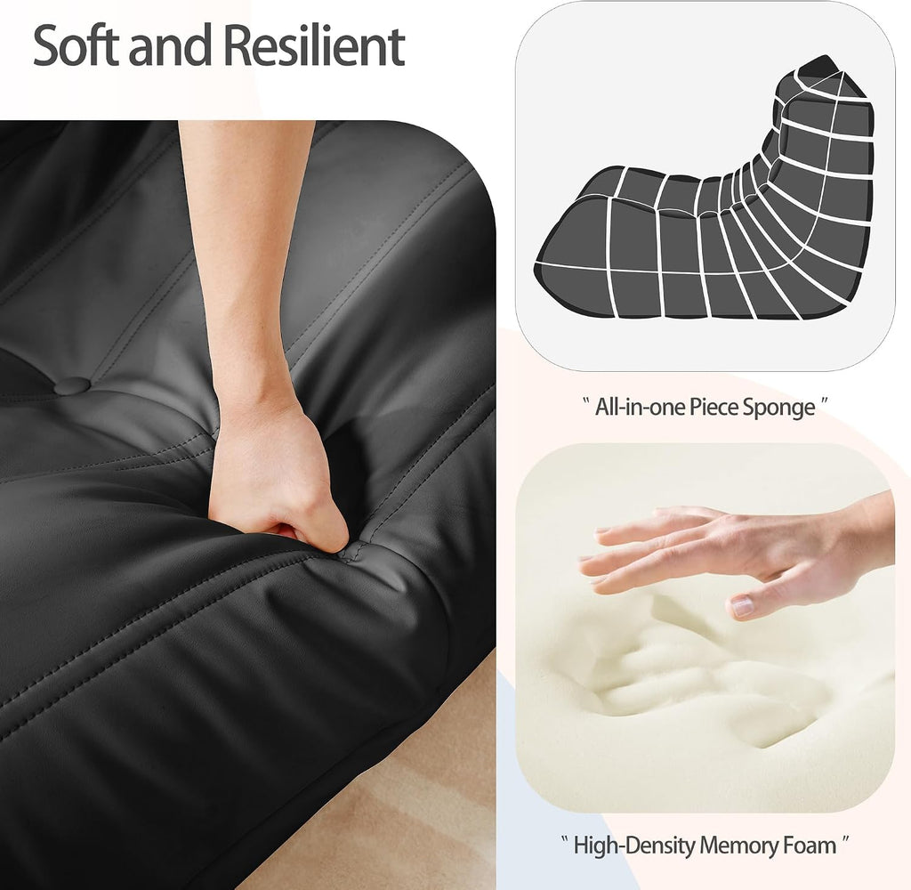 Morden Fort Big Bean Bag Chair for Adults, Faux Leather Bean Bag Sofa, Memory Foam Lounge Chairs with Ergonomic Design, Lazy Togo Chair for Living Room, Bedroom, Dorm, Office(Black)