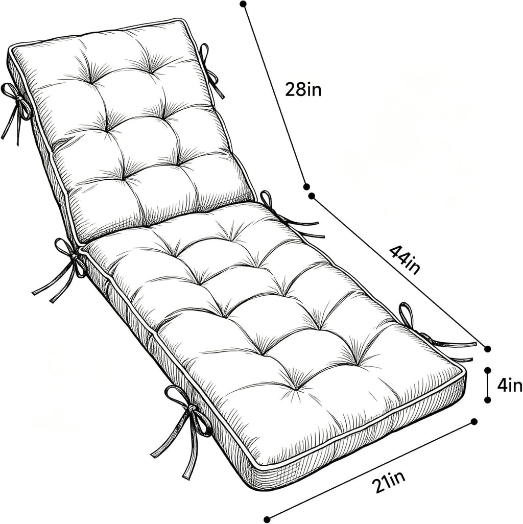 Elountik Chaise Lounge Cushion 72x21 in, 2 Pack Quick Dry Outdoor Seat Pad with Shredded Foam for Patio Furniture, Poolside, Deck Chairs