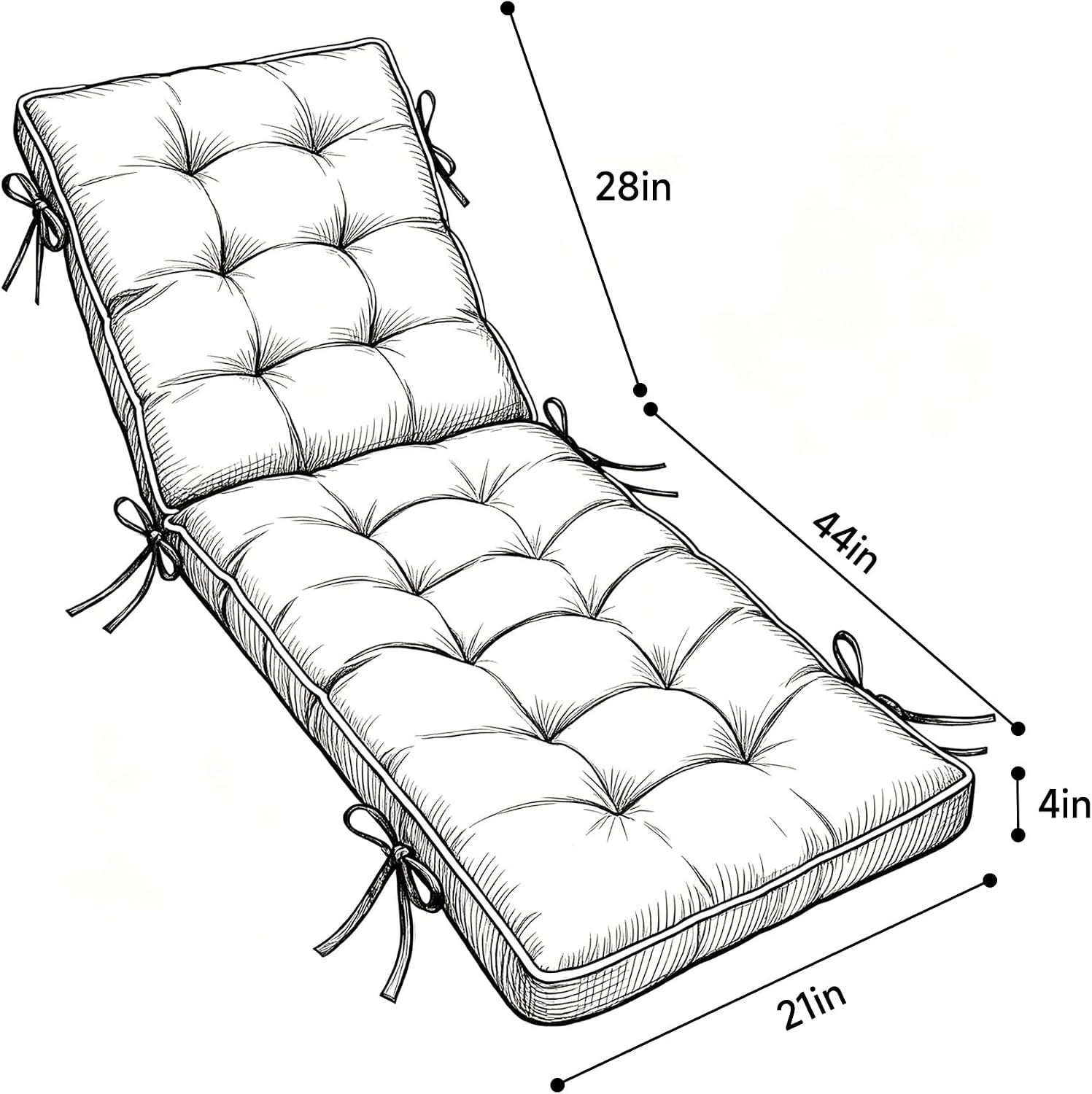 Elountik Chaise Lounge Cushion 72x21 in, 2 Pack Quick Dry Outdoor Seat Pad with Shredded Foam for Patio Furniture, Poolside, Deck Chairs