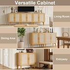 EVLIQUIL 32.2" Rattan Sideboard Cabinet, Modern Accent Storage Cabinet with Adjustable Shelf and Solid Wood Legs for Kitchen, Living Room, Entryway, Natural Oak